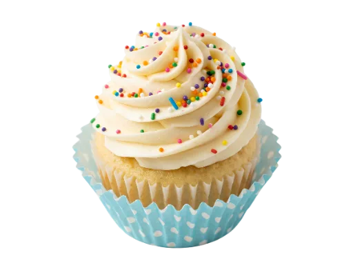 Cupcake with White Frosting and Sprinkles