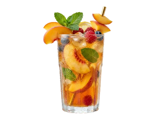 Fruity Ice Tea Glass with Peach and Berries