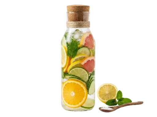 Glass Bottle of Infused Water with Citrus and Mint