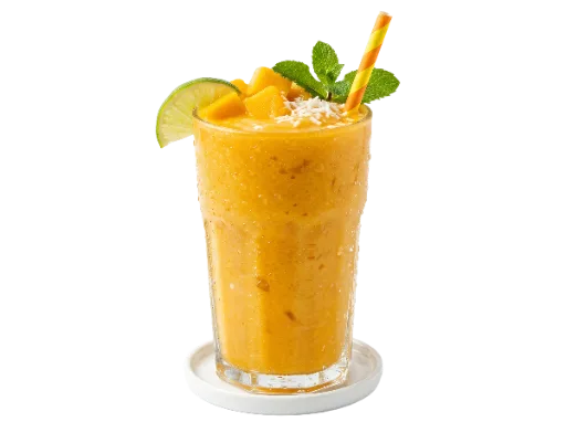 Mango Smoothie in Glass with Lime and Straw