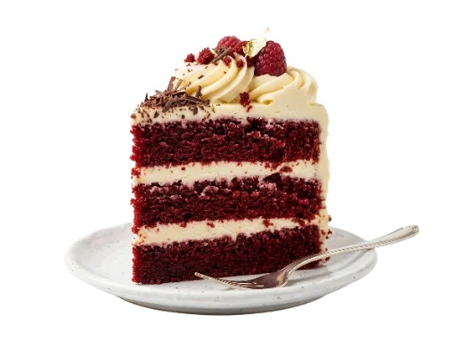 Red Velvet Cake Slice on Plate with Fork