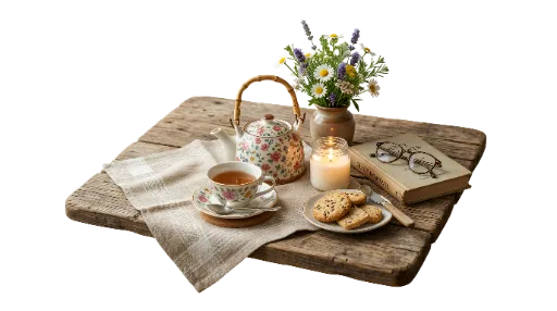 Tea Set on Wooden Table