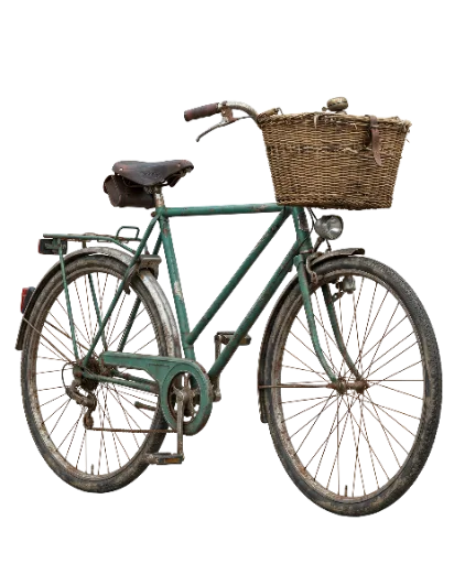 Vintage green bicycle with wicker basket