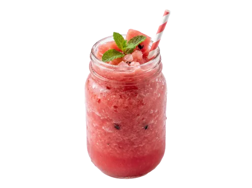 Watermelon Smoothie in Glass Jar with Straw and Mint