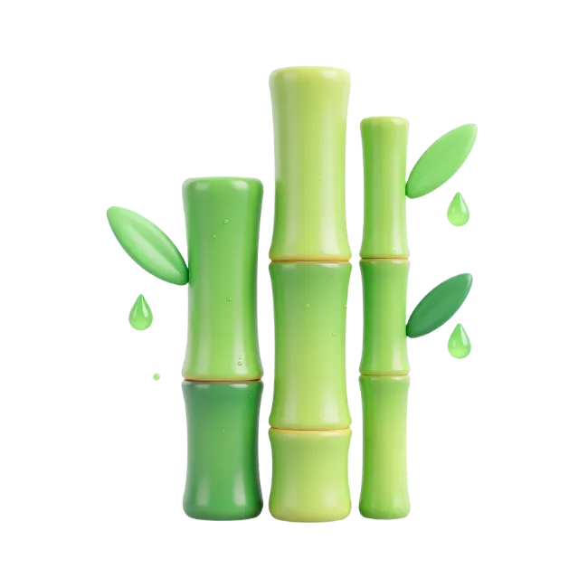 3D Bamboo Stalks with Leaves and Dewdrops