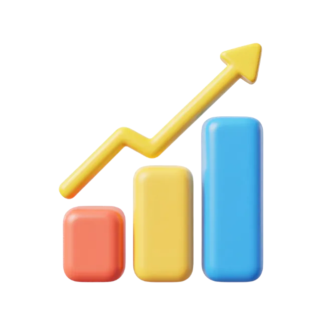3D Bar Chart with Upward Trend Arrow