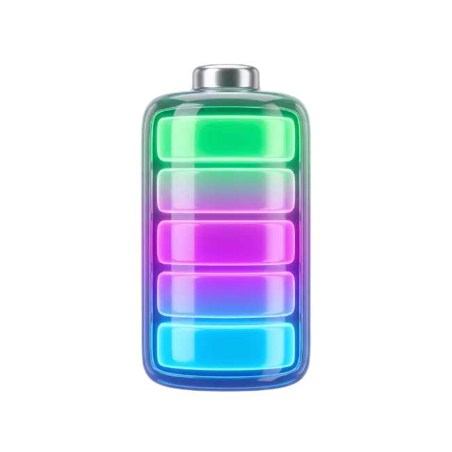 3D Battery Icon with Colorful Charge Levels