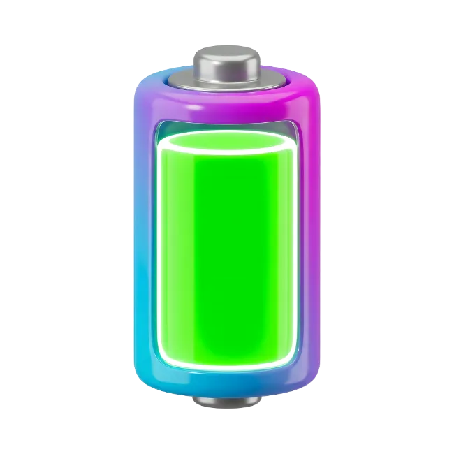 3D Battery Icon with Green Energy Level