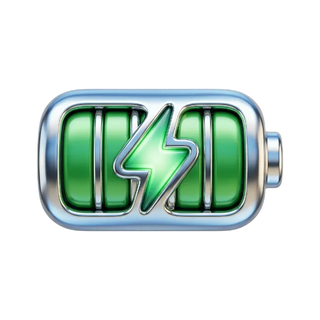 3D Battery Icon with Lightning Bolt