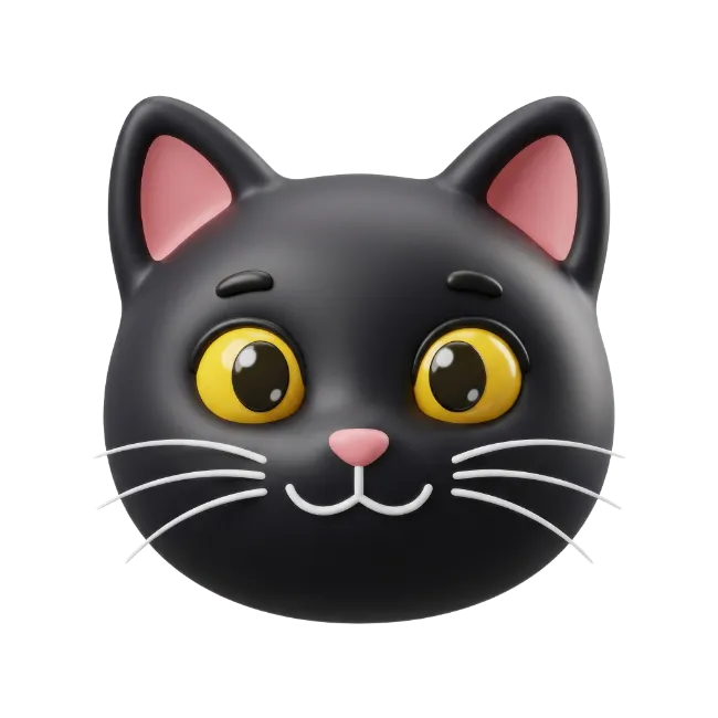 3D Black Cat Head Emoji