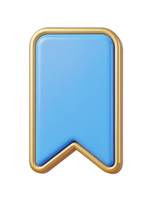 3D Blue Bookmark Icon with Gold Rim