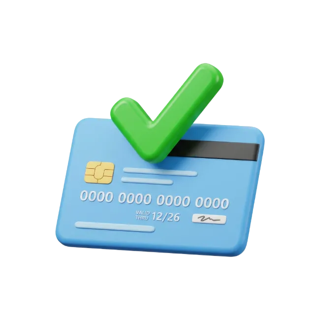 3D Blue Credit Card with Green Checkmark