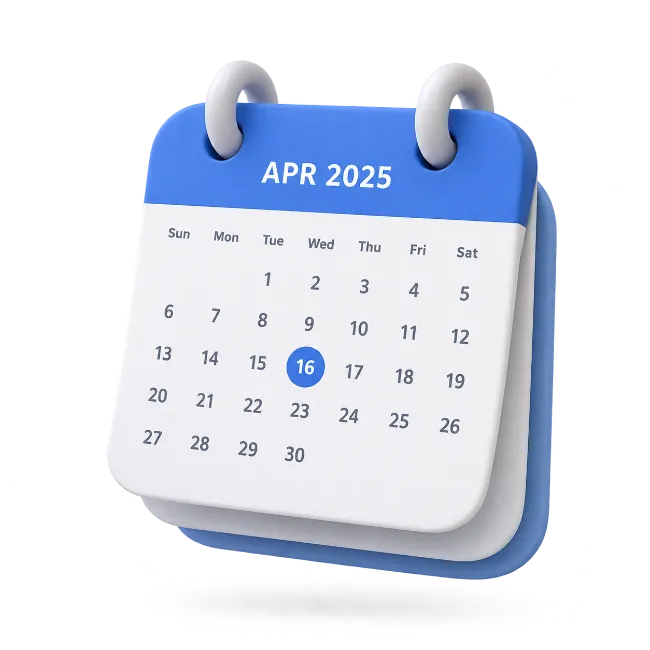 3D Blue Desk Calendar Showing April 2025