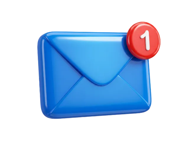 3D Blue Envelope Icon with Notification Badge