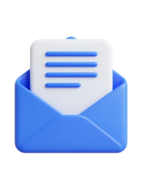 3D Blue Mail Envelope with Letter Icon