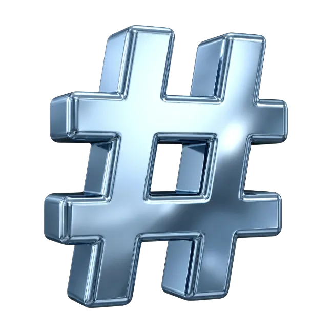 3D Blue Metallic Hashtag Symbol