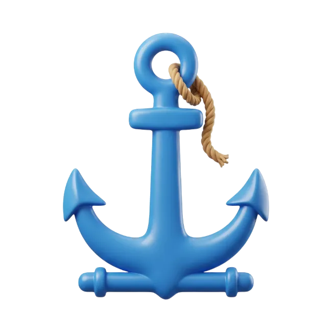 3D Blue Ship Anchor with Rope