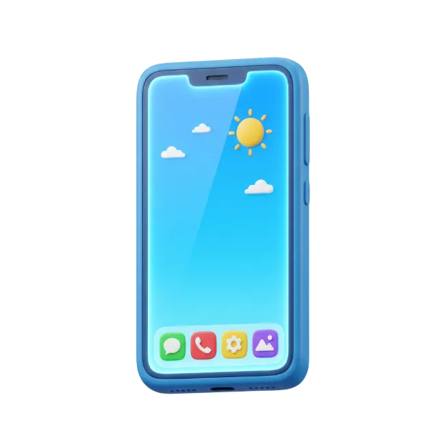 3D Blue Smartphone with Weather Screen
