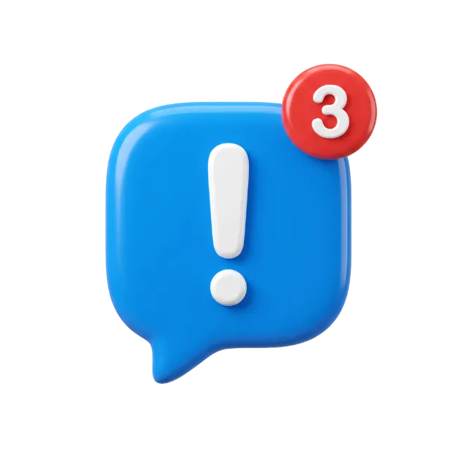 3D Blue Speech Bubble with Exclamation Mark