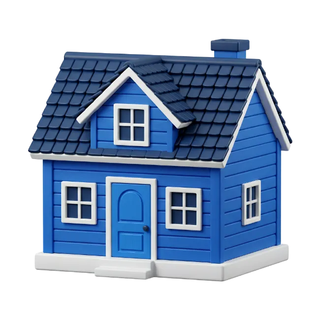 3D Blue Suburban House Model