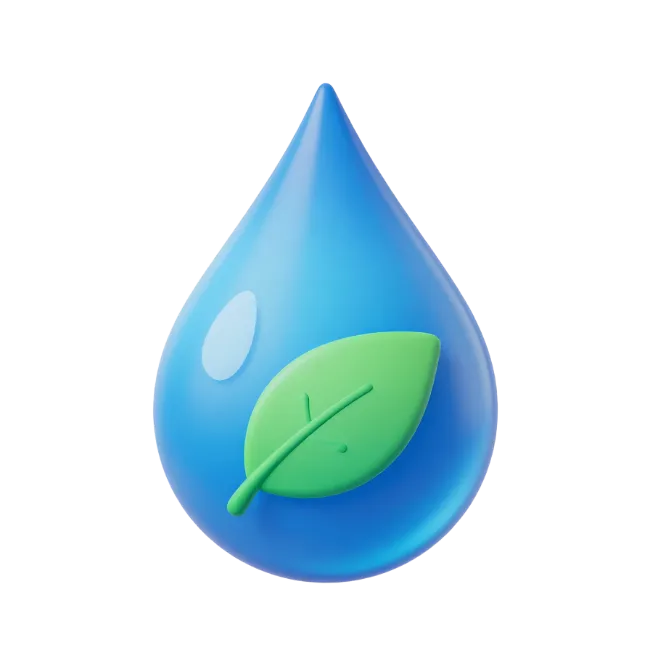 3D Blue Water Drop with Green Leaf Icon