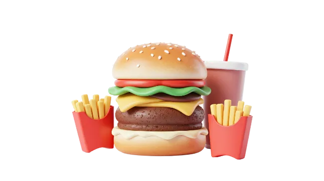 3D Burger French Fries And Soda Combo