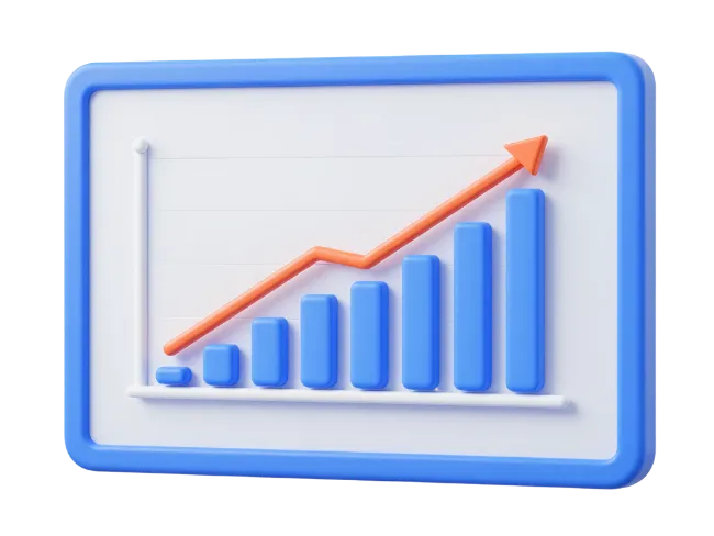 3D Business Growth Chart with Rising Arrow