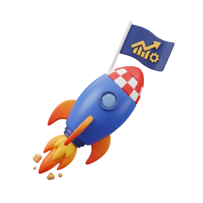 3D Business Rocket with Growth Flag