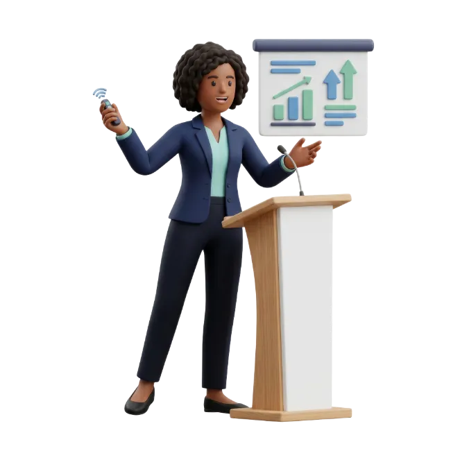 3D Business Woman Presenting Growth Charts