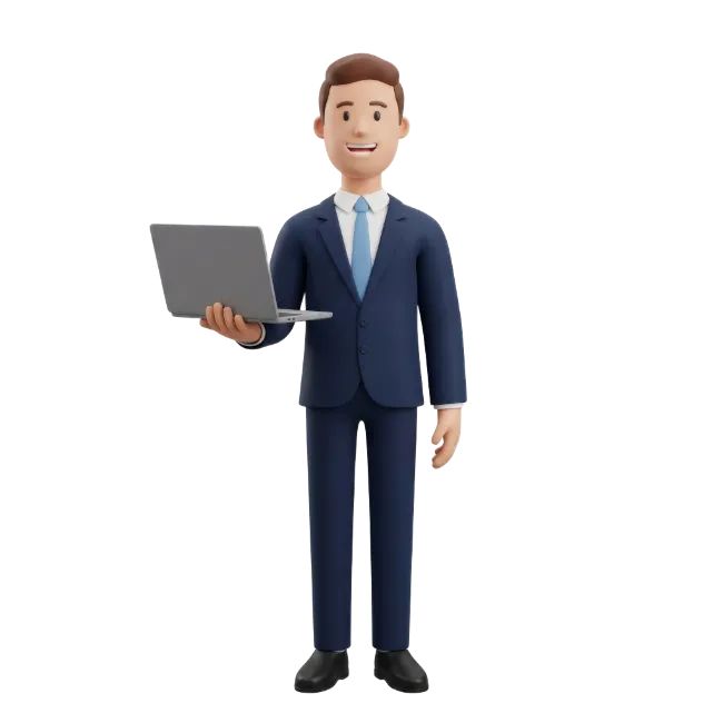 3D Businessman Holding Laptop