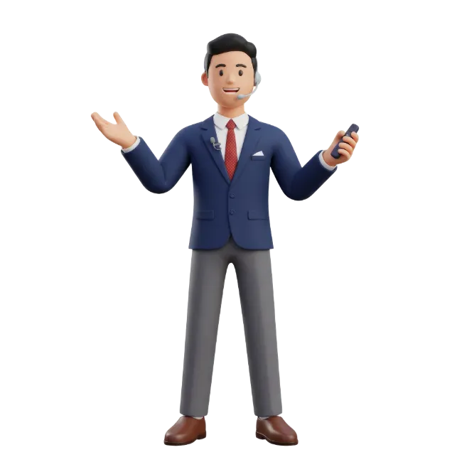 3D Businessman with Headset Presenting