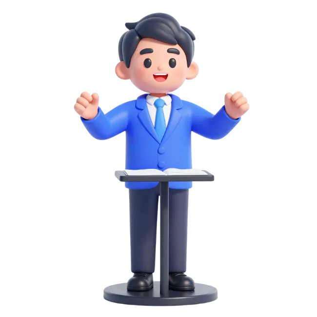 3D Cartoon Speaker at Lectern