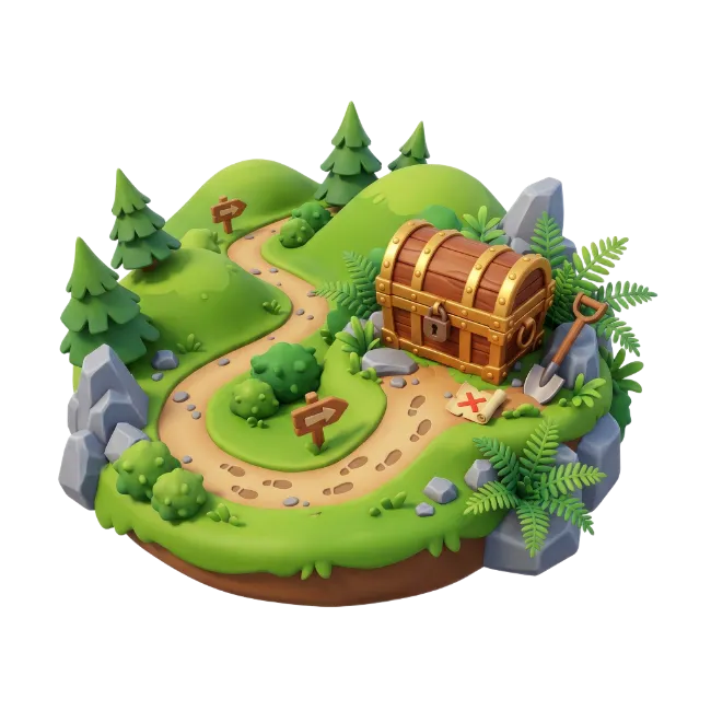 3D Cartoon Treasure Island with Chest and Path