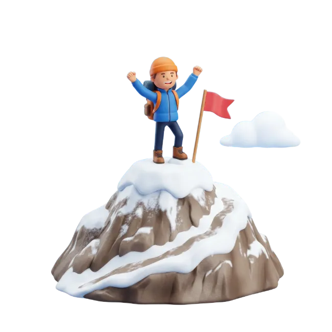 3D Character Reaching Mountain Peak