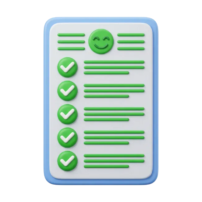 3D Checklist Clipboard with Checkmarks and Smiley Face