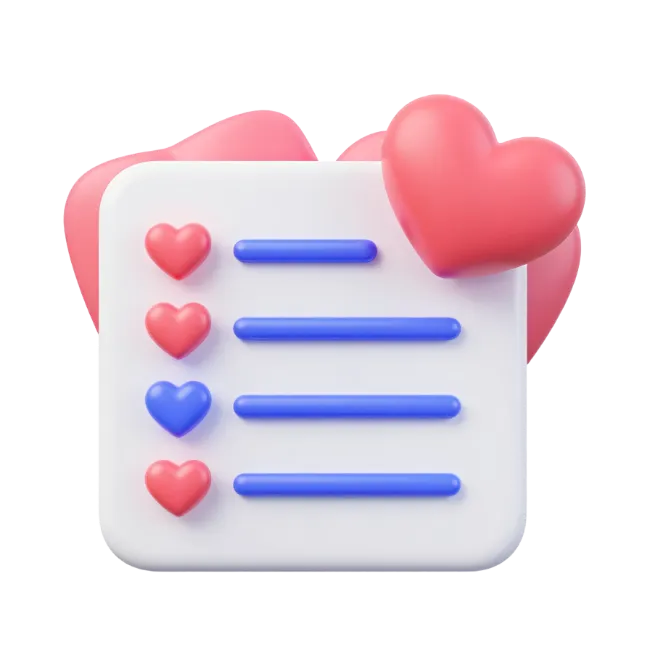 3D Checklist with Heart Icons