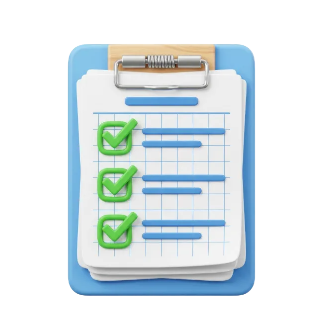 3D Clipboard with Checklist and Green Checkmarks