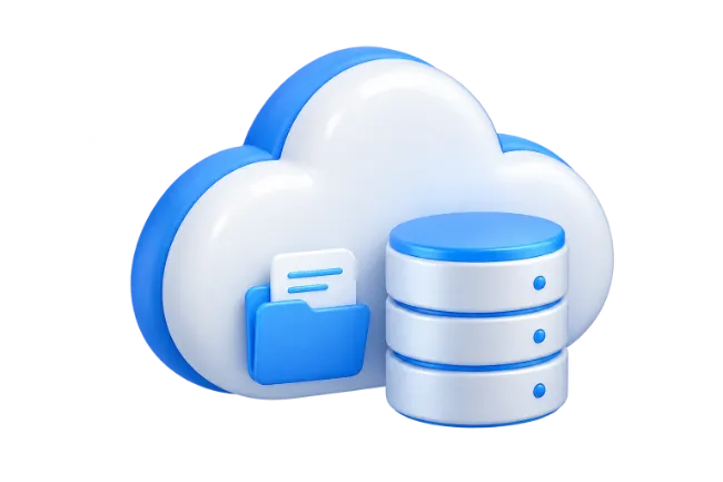 3D Cloud Storage Icon with Database Server and Folder