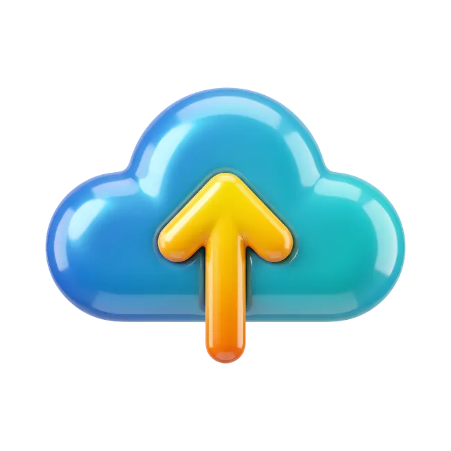 3D Cloud Upload Icon with Yellow Arrow