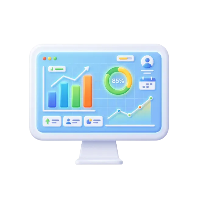 3D Computer Monitor with Analytics Dashboard