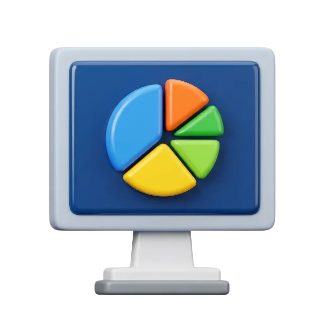 3D Computer Monitor with Pie Chart Display