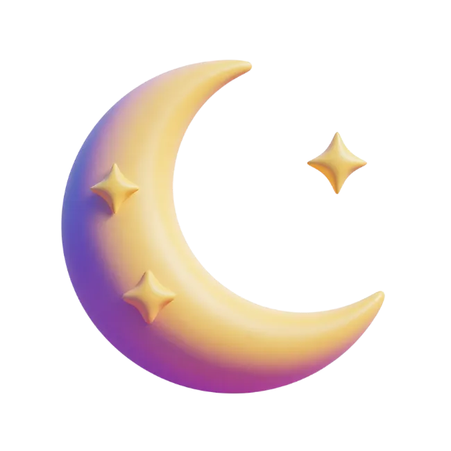 3D Crescent Moon with Stars