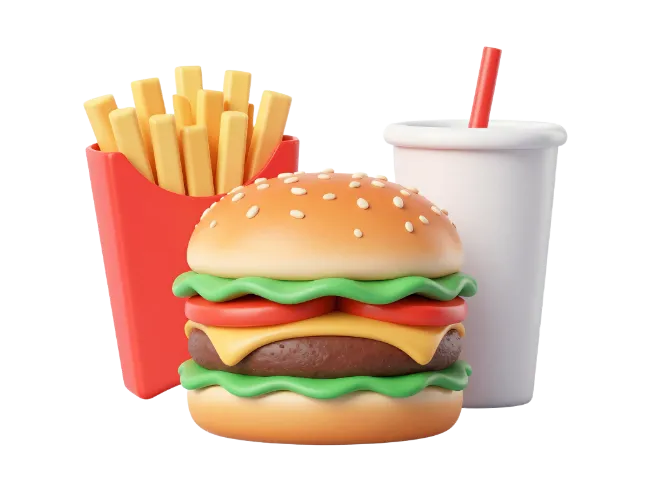 3D Fast Food Meal with Burger and Fries