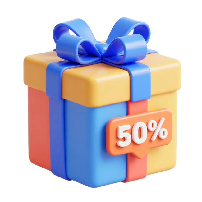 3D Gift Box with Fifty Percent Discount Tag