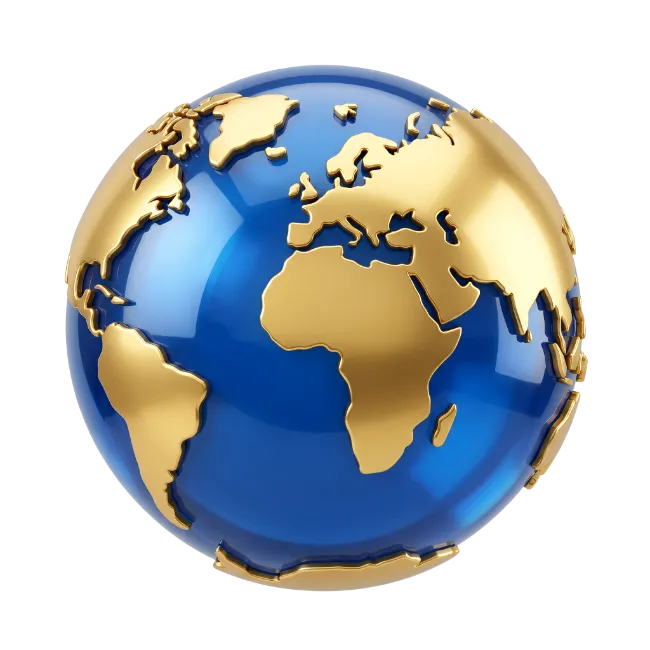 3D Globe Earth Map with Blue and Gold
