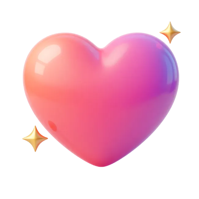 3D Glossy Pink Heart with Sparkles