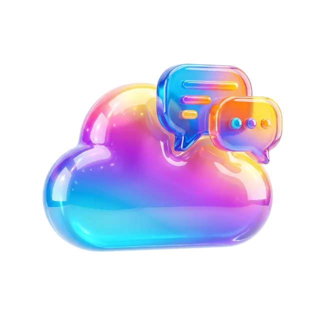 3D Glossy Rainbow Cloud With Chat Bubbles Icon