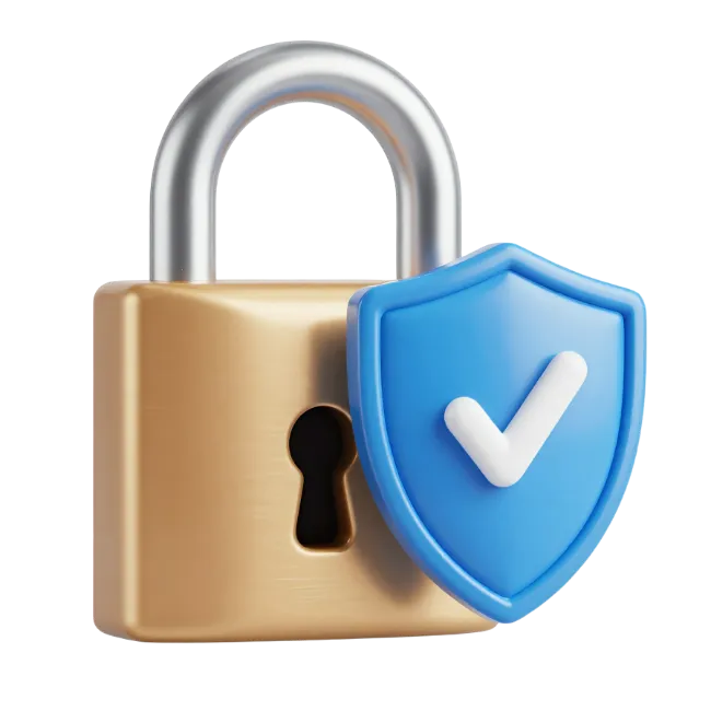 3D Gold Padlock with Blue Security Shield