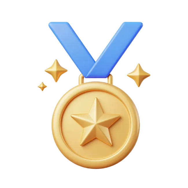 3D Gold Star Medal with Blue Ribbon