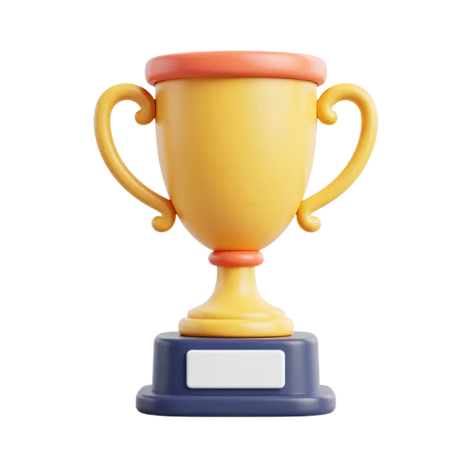 3D Gold Trophy Award with Blue Base